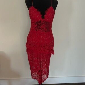 Jluxlabel Red Lace Bodycon Dress Medium NEW